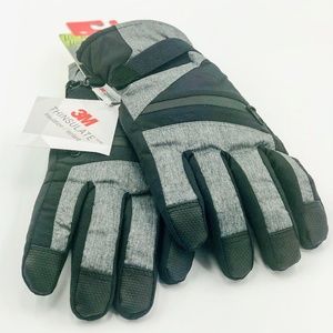 Men's Winter Ski Gloves Water Resistant Black Grey